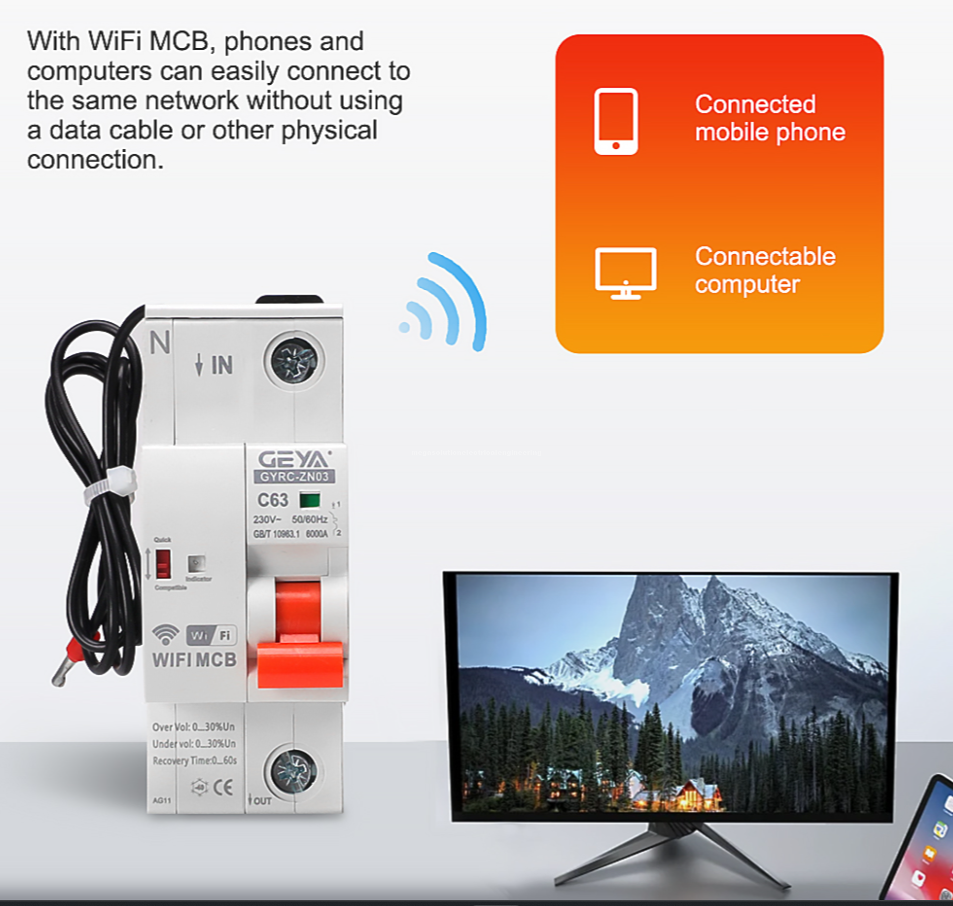 Mega Solution Electrical Engineering Ltd | WIFI Smart Circuit Breaker Voice Control 63A Wifi Smart MCB