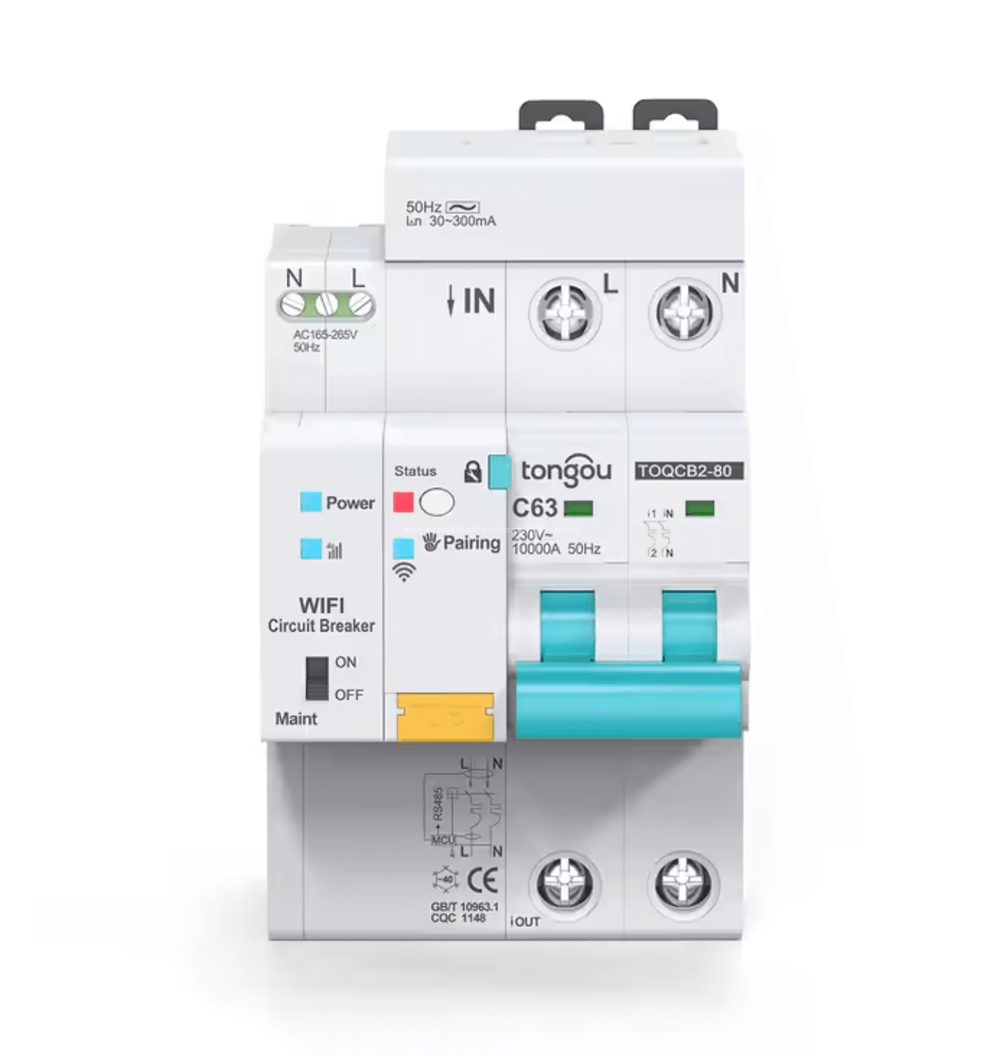 Smart Wi-Fi RCBO Series 2P, AC145 - 230V,1-63A adjustable