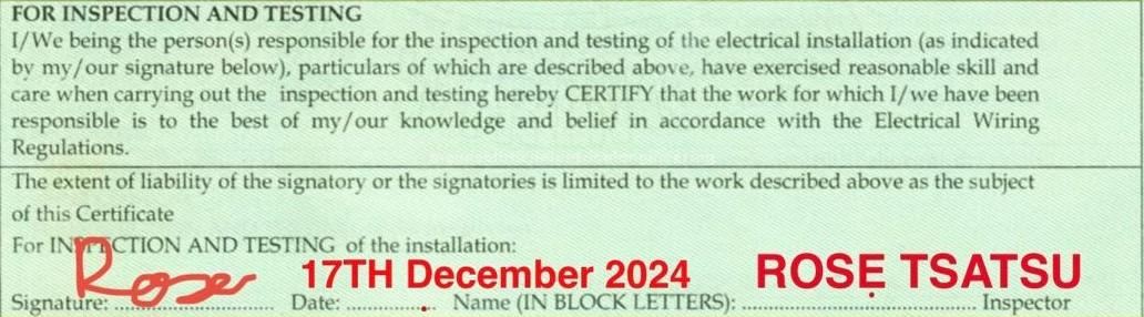 Mega Solution Electrical Engineering Ltd | How to Fill Electrical Wiring Certificate (Form A) in Ghana Electrical installation certificate Form A, Inspector's signature